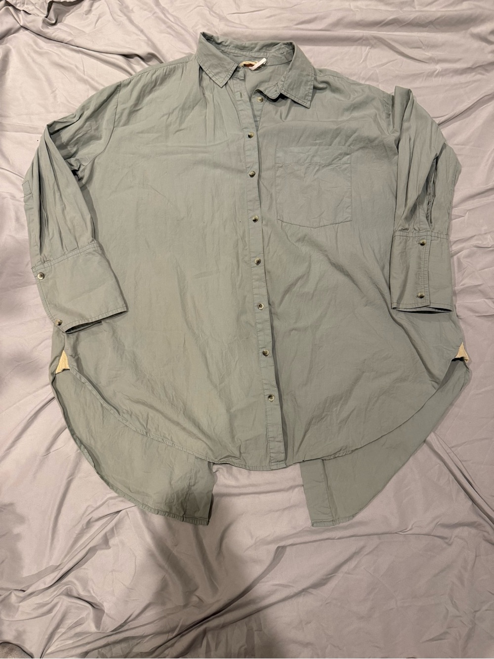 Free People The Daily Shirt Sage Green Size M Oversized Tie Back